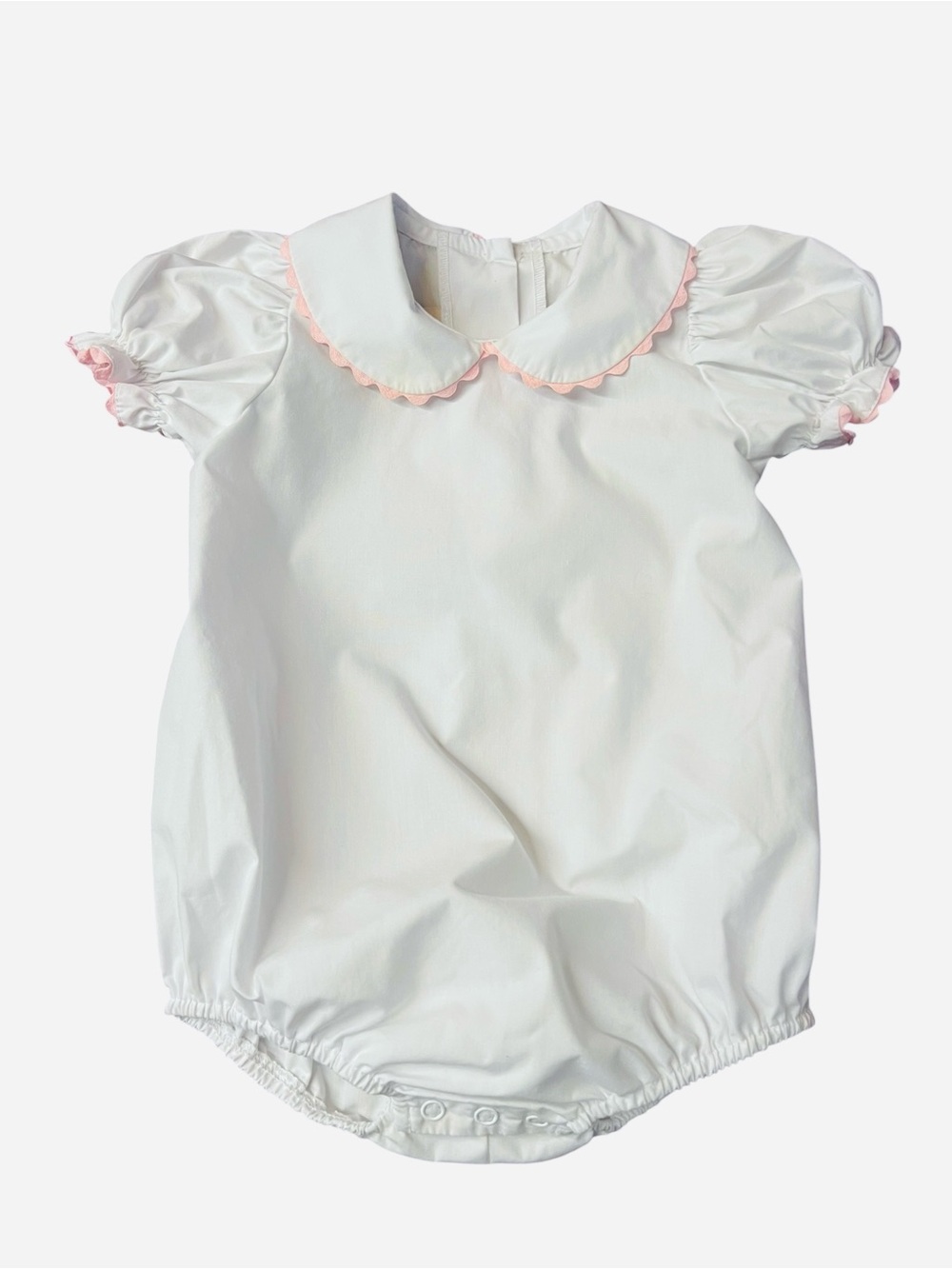 The Beaufort Bonnet Company White Bubble Romper with Pink Trim